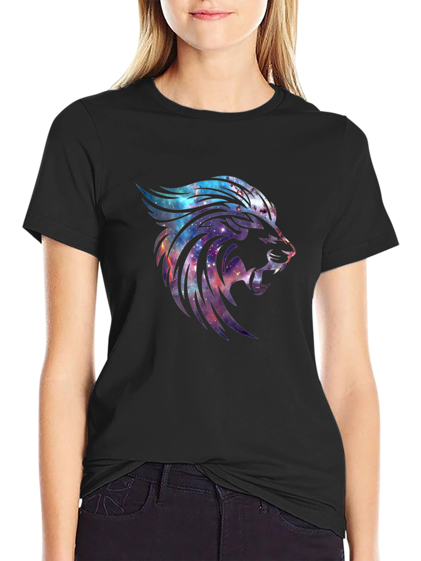 Galaxy Lion Graphic Tee - Modern Black T-Shirt