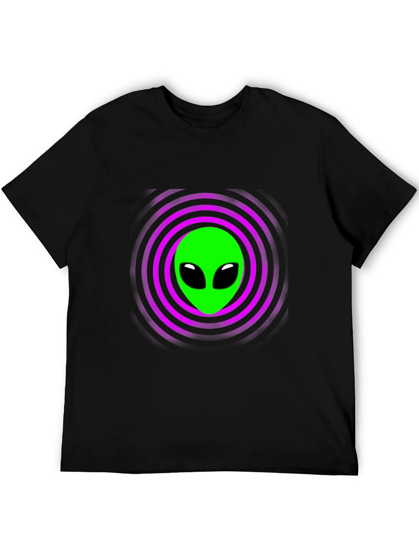 Alien Graphic T-Shirt - Green Face Purple Rings Black Tee