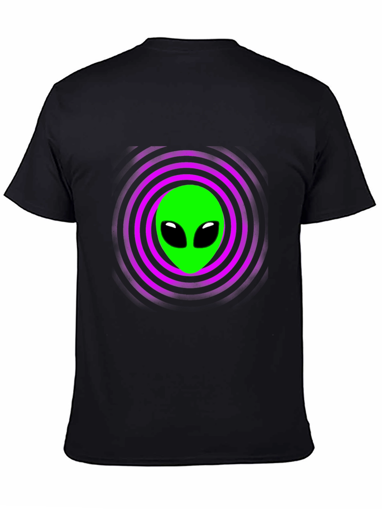 Alien Graphic T-Shirt - Green Face Purple Rings Black Tee