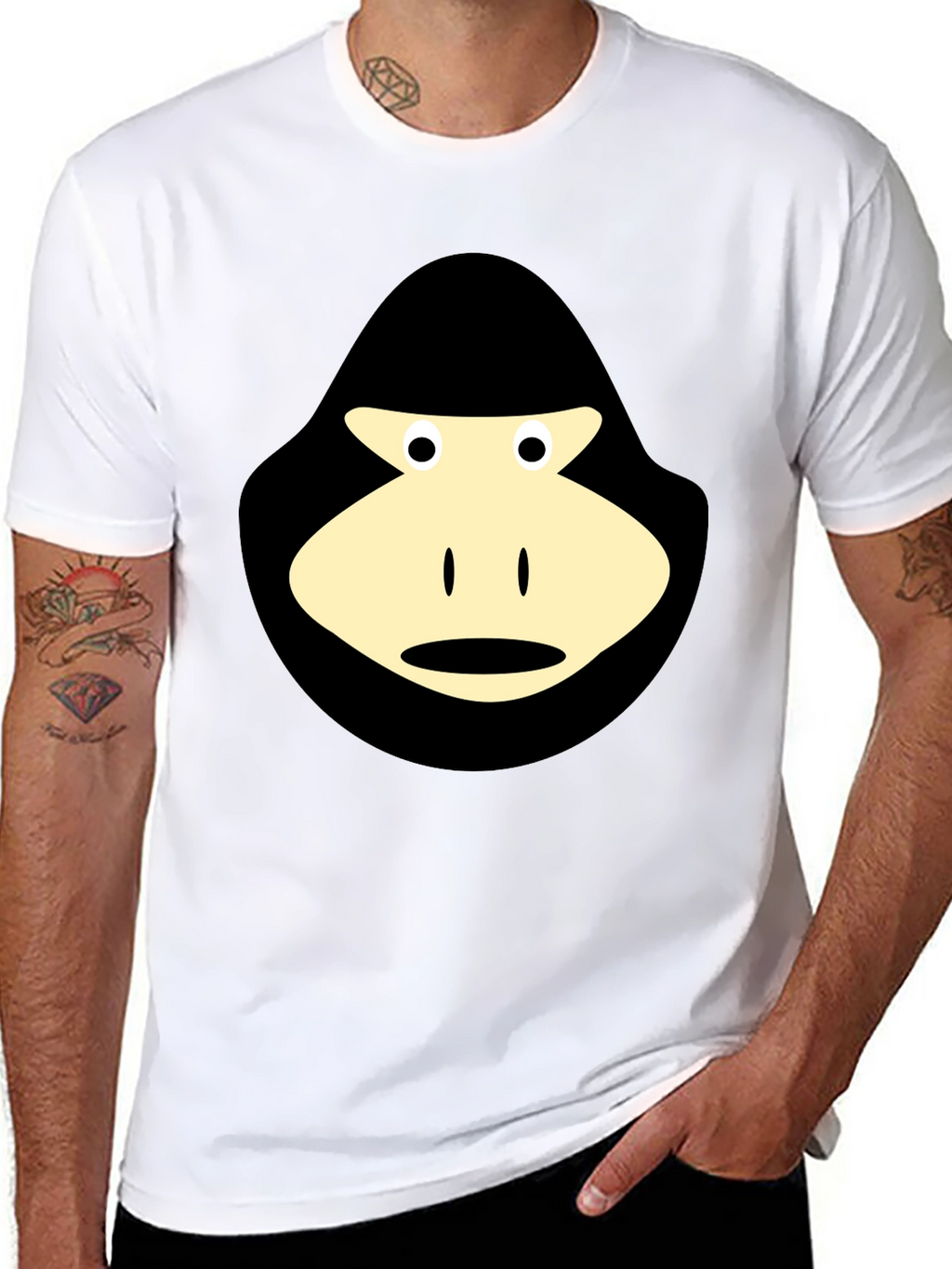 Black T-Shirt with Cartoon Gorilla Graphic