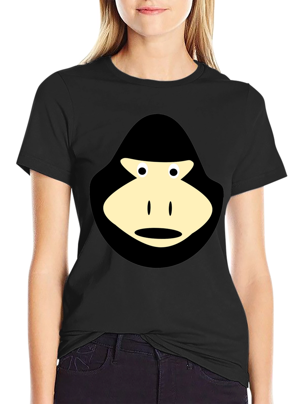 Black T-Shirt with Cartoon Gorilla Graphic