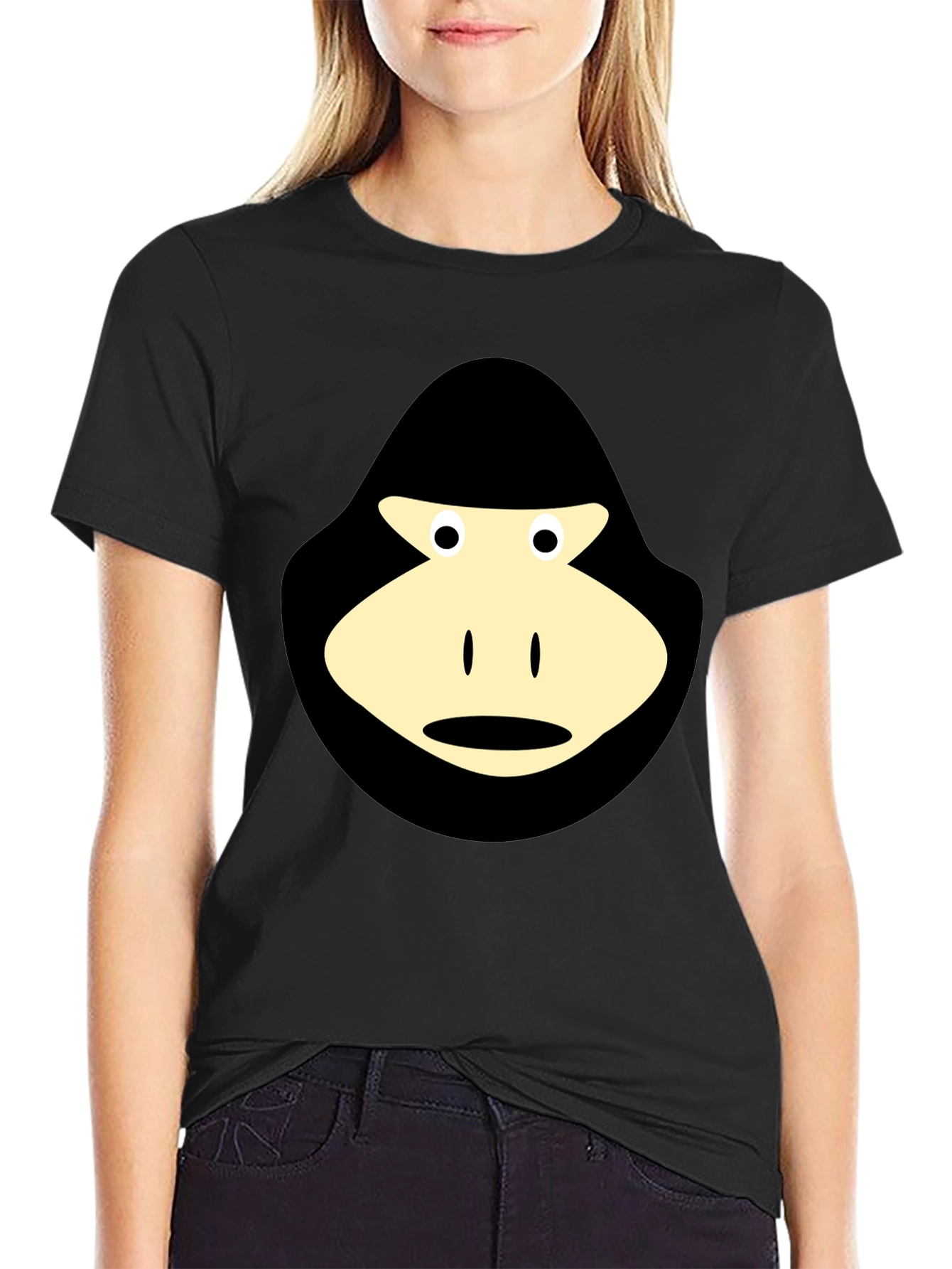 Black T-Shirt with Cartoon Gorilla Graphic