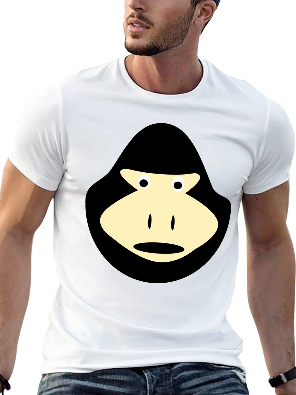 Black T-Shirt with Cartoon Gorilla Graphic