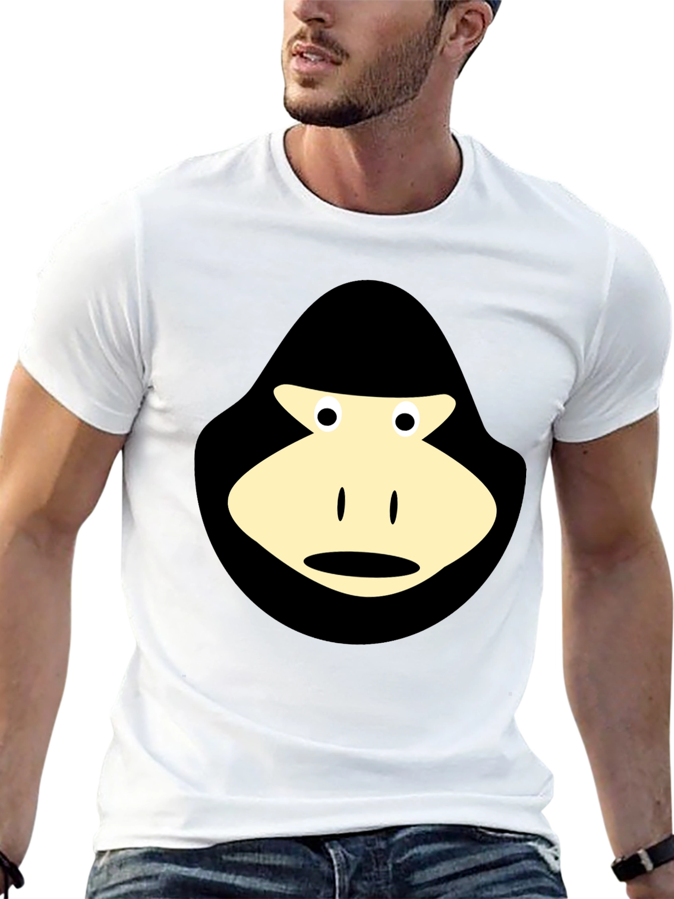 Black T-Shirt with Cartoon Gorilla Graphic