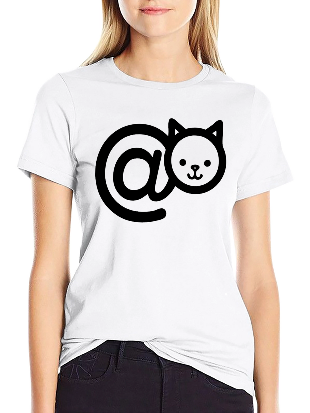 Cute Cat At Symbol Black T-Shirt