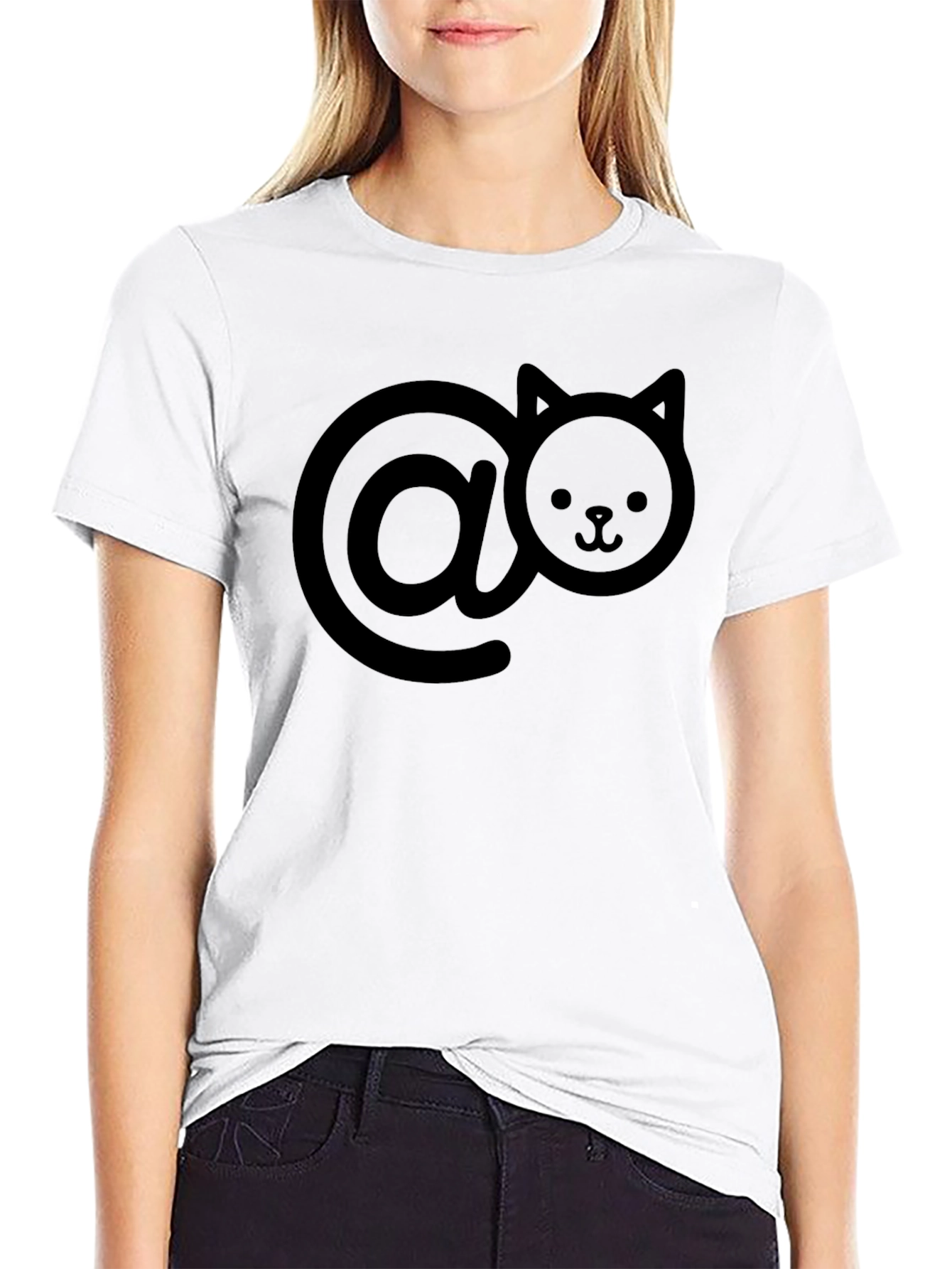 Cute Cat At Symbol Black T-Shirt
