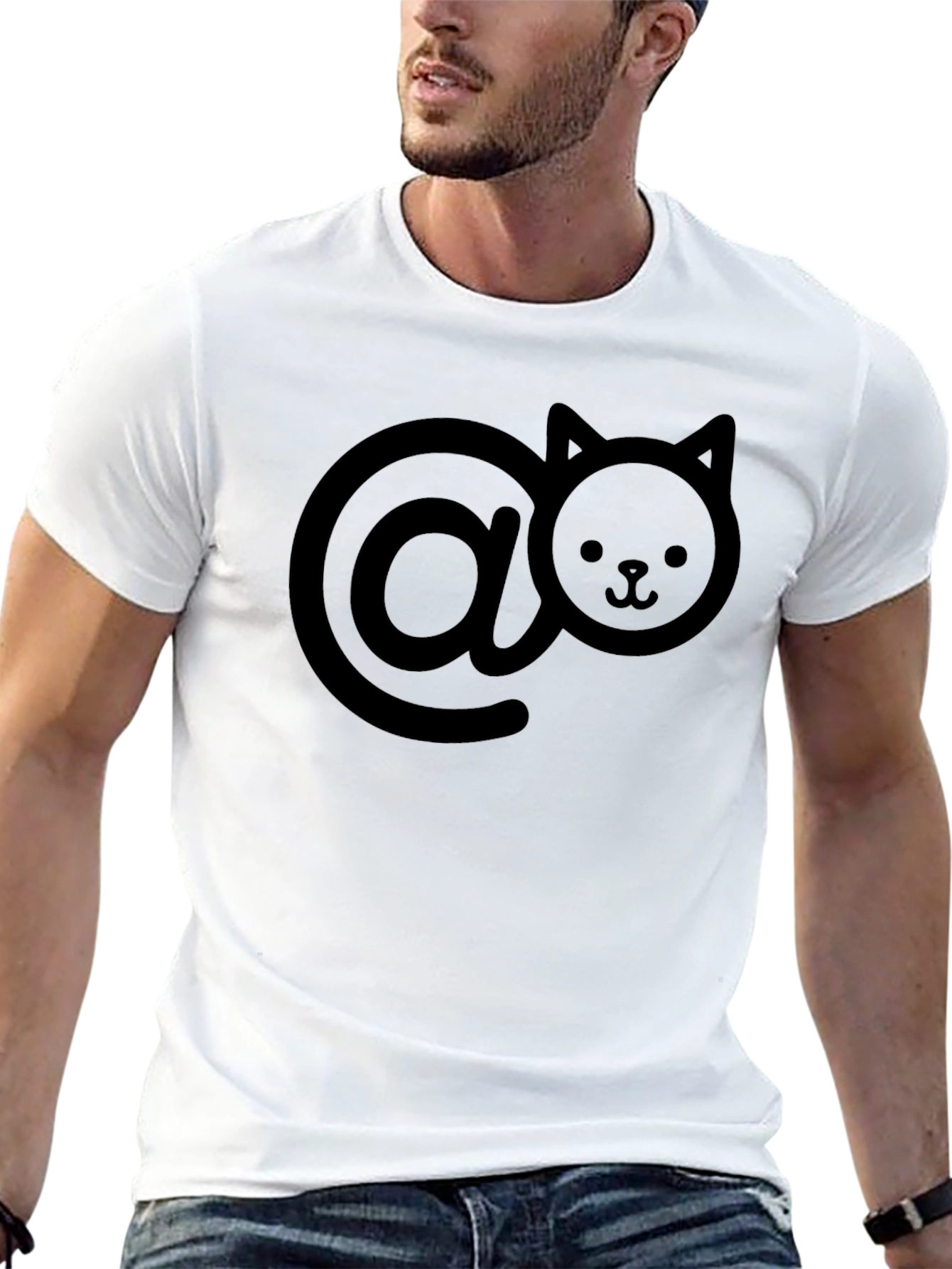 Cute Cat At Symbol Black T-Shirt