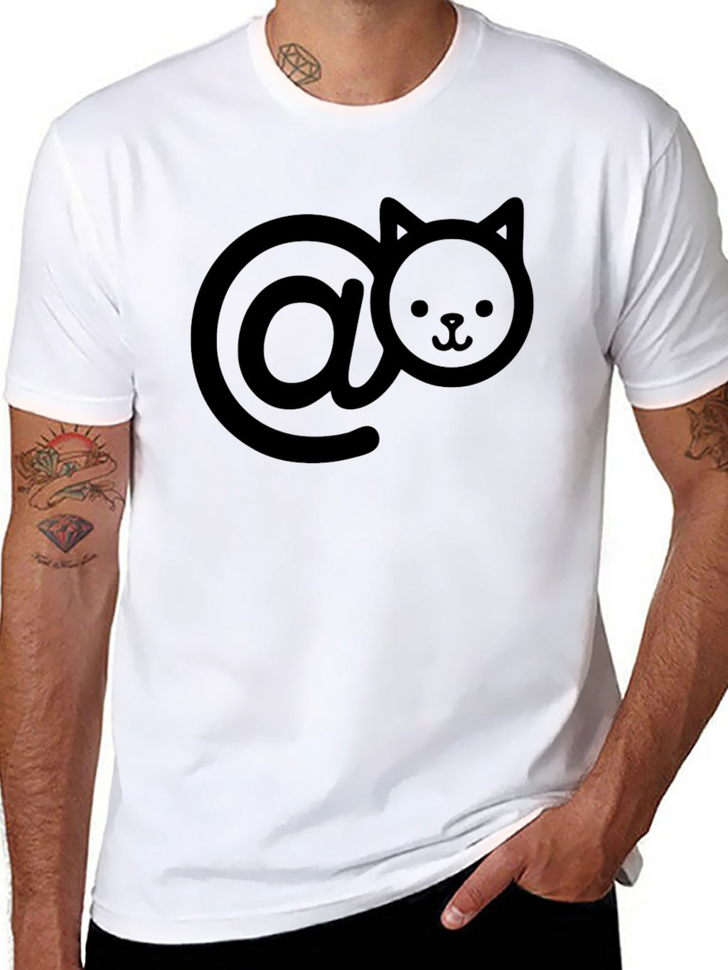 Cute Cat At Symbol Black T-Shirt