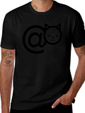 Cute Cat At Symbol Black T-Shirt
