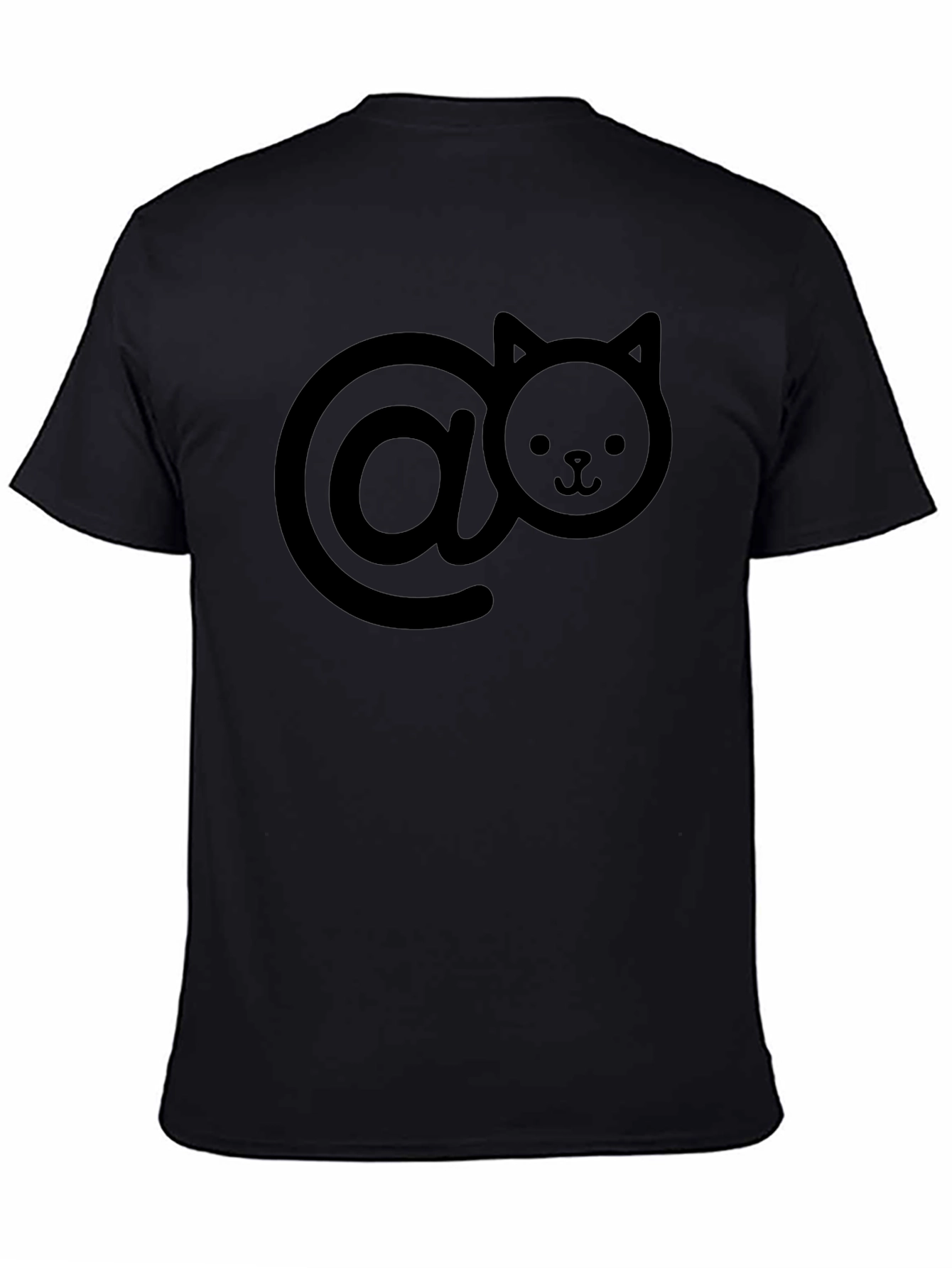 Cute Cat At Symbol Black T-Shirt