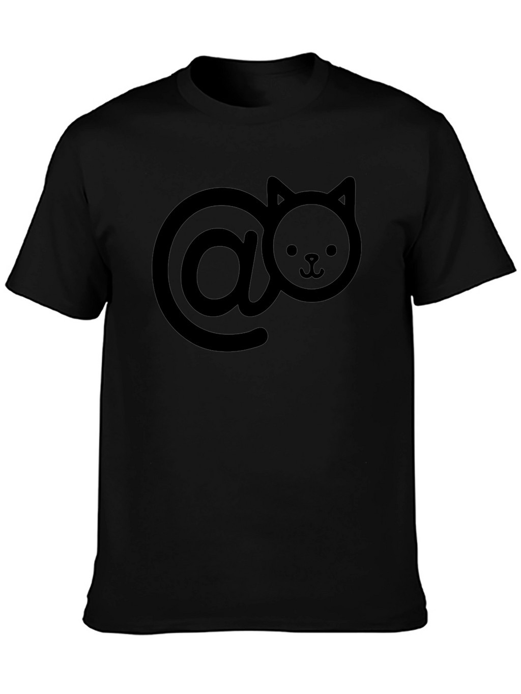 Cute Cat At Symbol Black T-Shirt