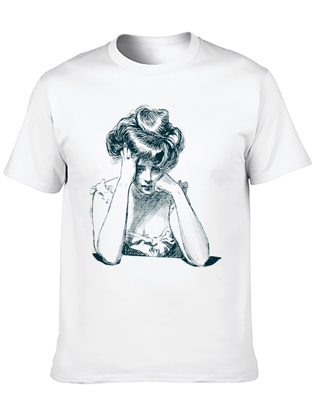 Elegant Woman Sketch Black T-Shirt