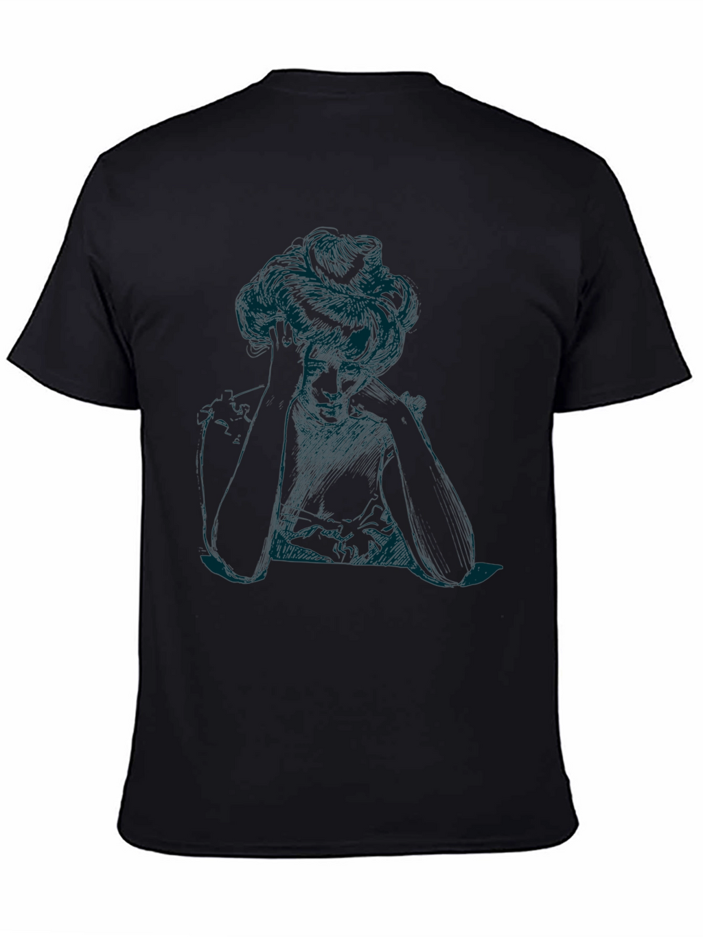 Elegant Woman Sketch Black T-Shirt