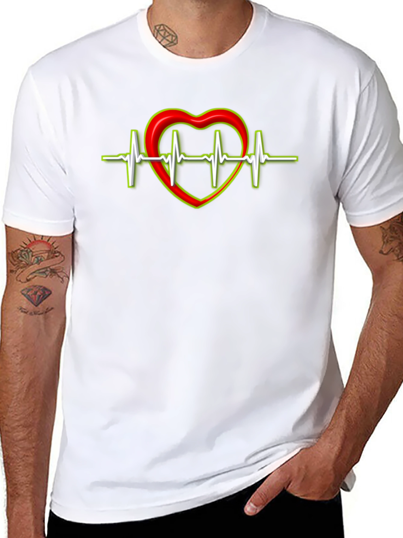 Heartbeat Heart Graphic T-Shirt - Black