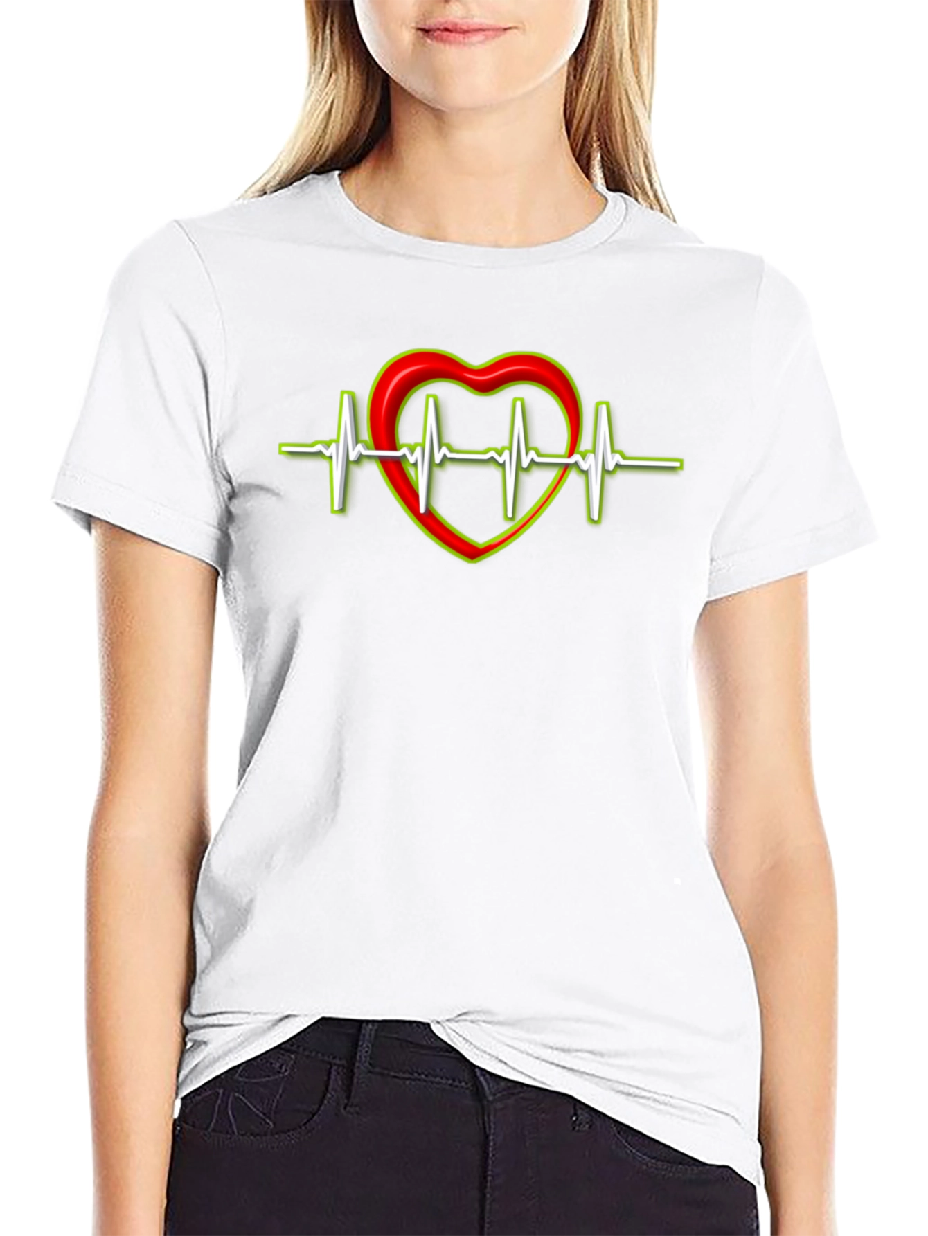 Heartbeat Heart Graphic T-Shirt - Black