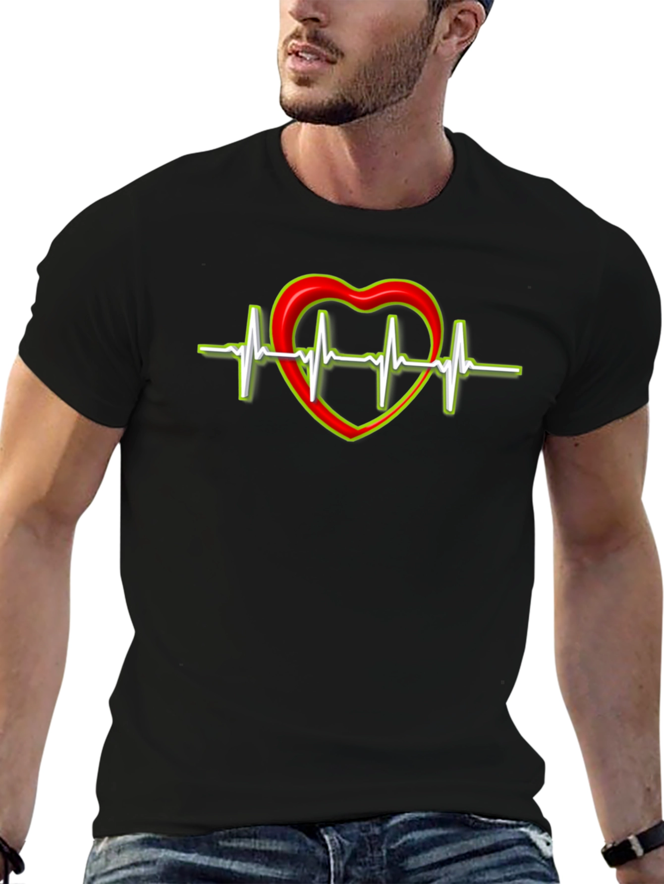 Heartbeat Heart Graphic T-Shirt - Black
