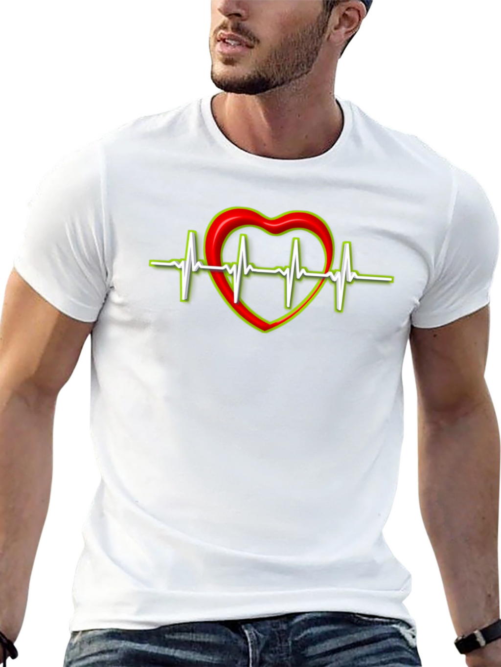 Heartbeat Heart Graphic T-Shirt - Black